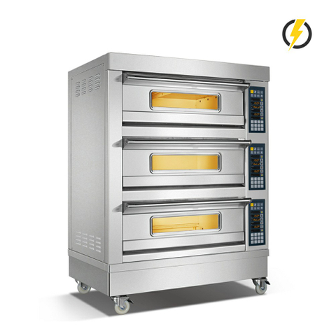 Temp. ambiente.~400℃ 3 capas 6 bandejas Puerta eléctrica de acero inoxidable Horno Cubierta Control del vapor del horno