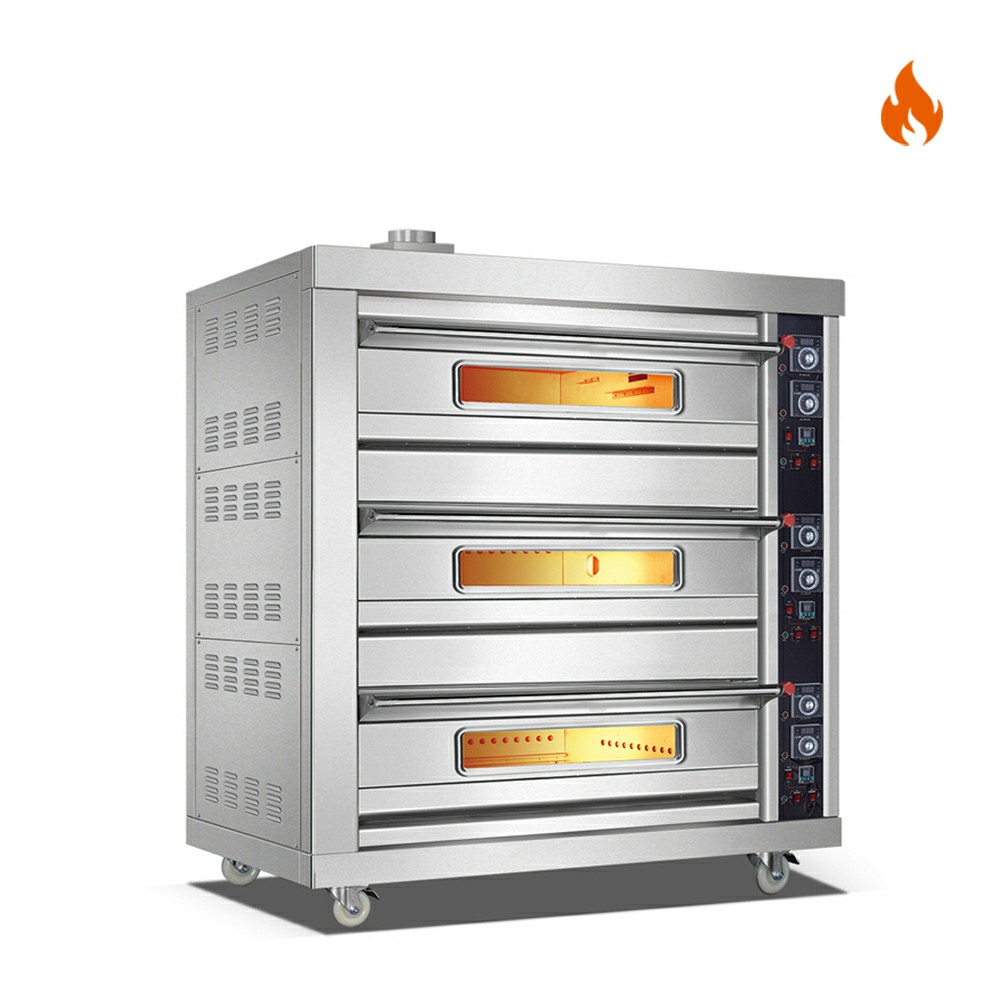 Temperatura ambiente.~400℃ 3 capas 6 bandejas Gas Acero inoxidable Puerta Cubierta Horno Control de instrumentos