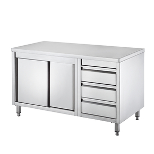 Mesa de trabajo de acero inoxidable con gabinete y cajón