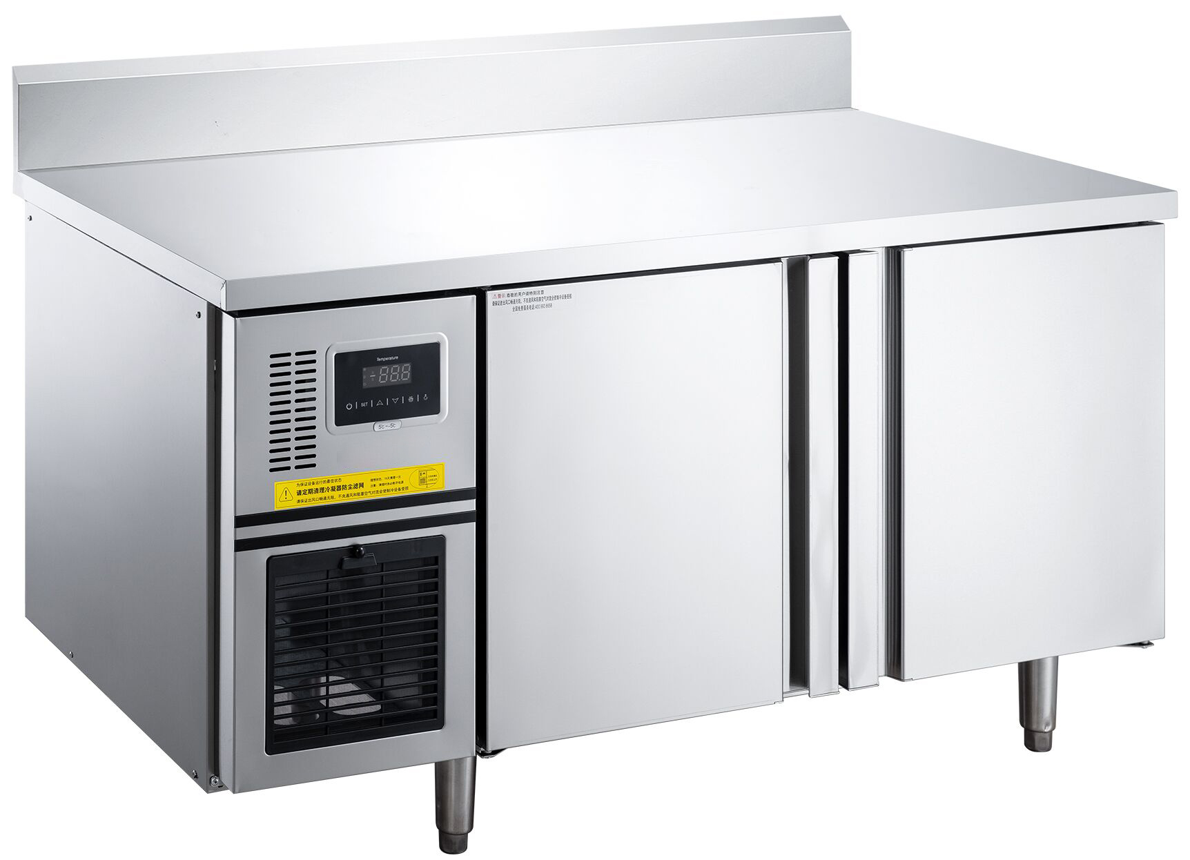 -5~5℃ Refrigeración por aire/enfriamiento estático 2 puertas sólidas debajo del mostrador con respaldo Refrigerador Refrigerador comercial 