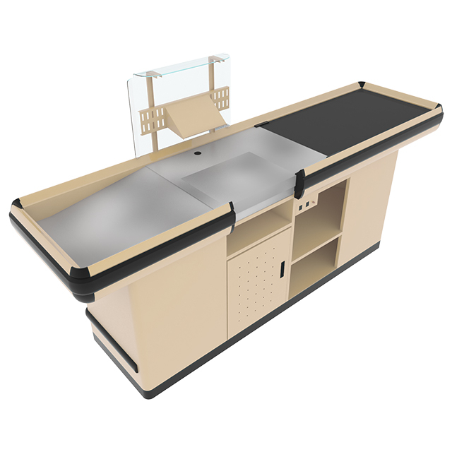 Mostrador de caja con cinta transportadora sin plataforma adicional