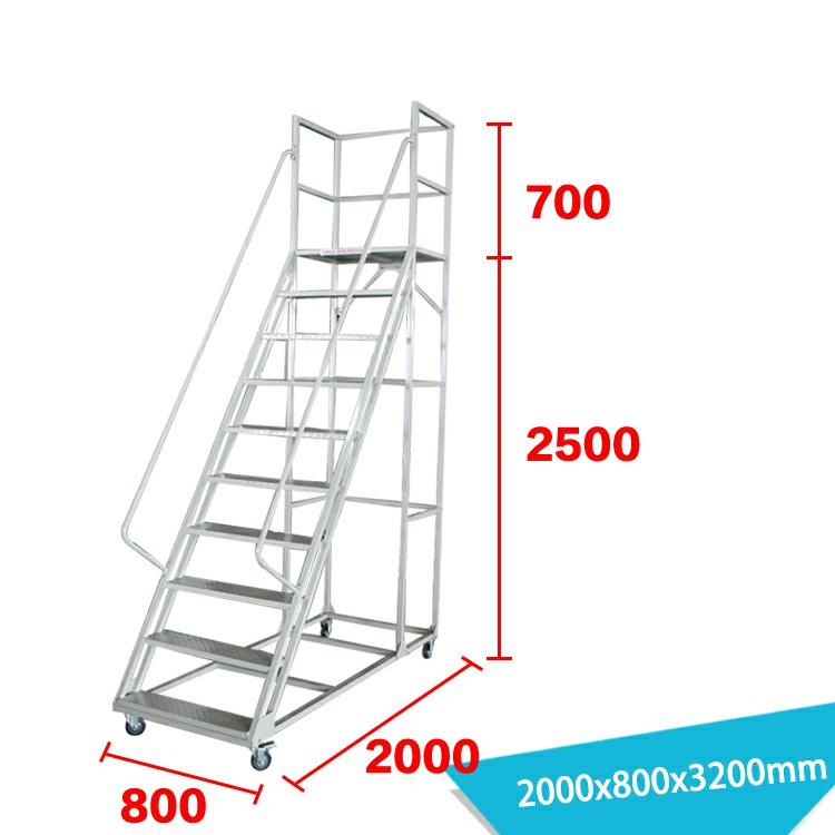 Escalera de seguridad con ruedas de acero de 31' de ancho y 10 escalones LT-15
