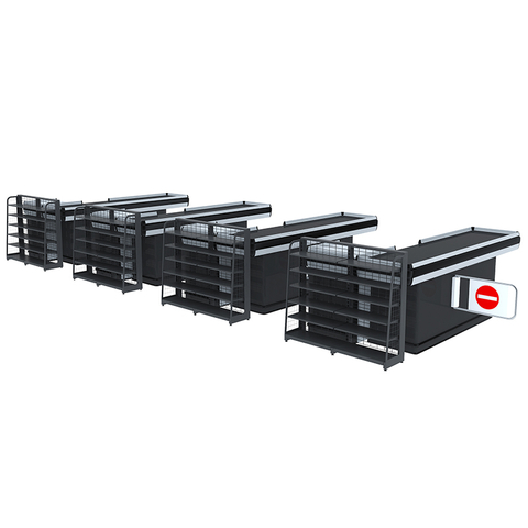 Mostrador de caja de supermercado simple con cinta transportadora