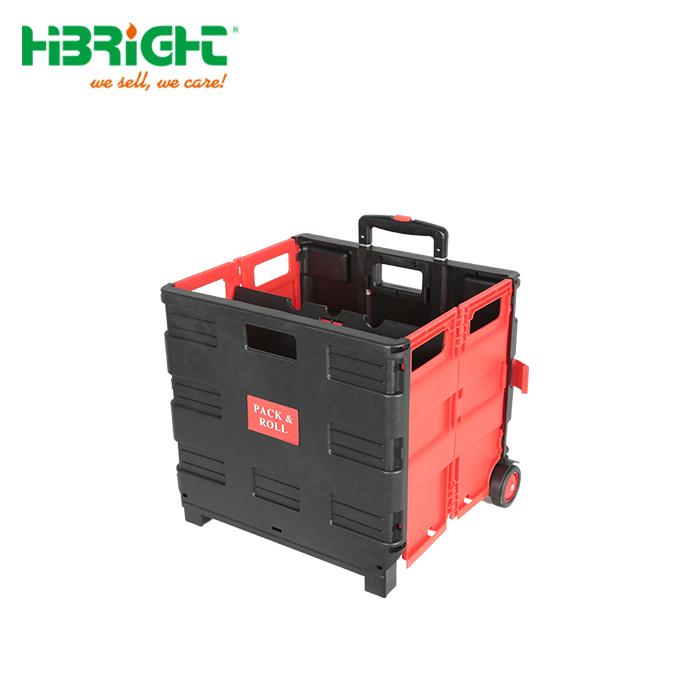 Carrito de compras plegable con ruedas y caja de plástico con asiento