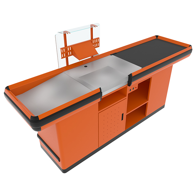 Mostrador de caja con cinta transportadora sin plataforma adicional