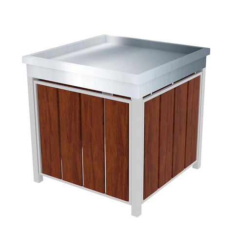 Contenedor de huerto de metal y madera de supermercado