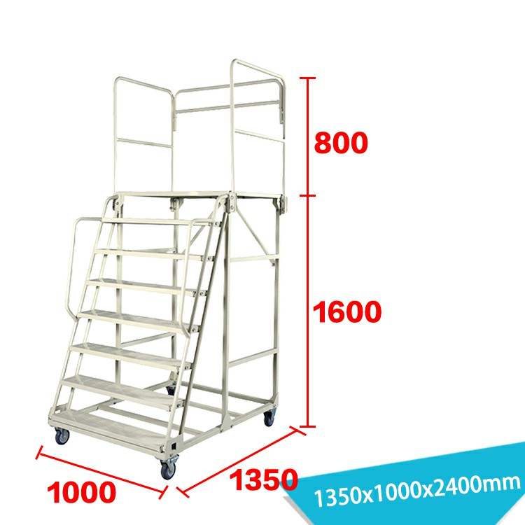 Escalera con plataforma rodante de seguridad para almacén de 39' de ancho y 8 escalones LT-10