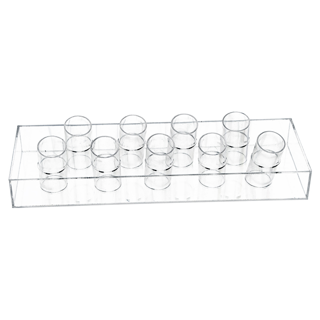 Caja expositora de acrílico para cosméticos.