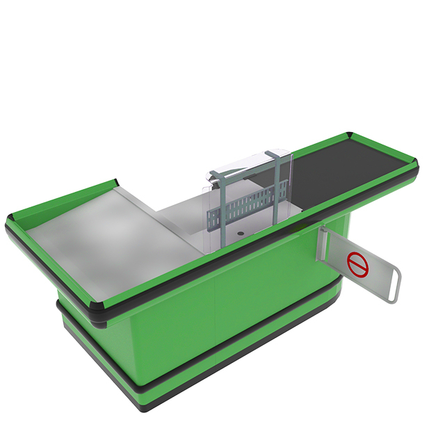 Mostrador de caja con cinta transportadora y plataforma
