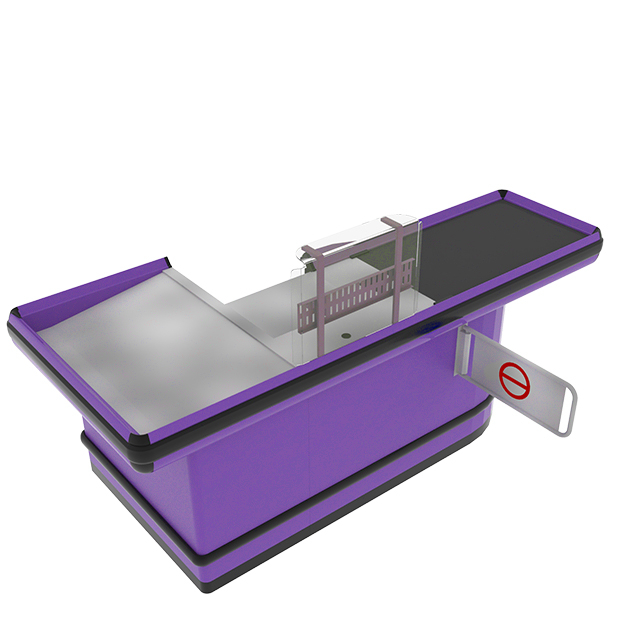 Mostrador de caja con cinta transportadora y plataforma