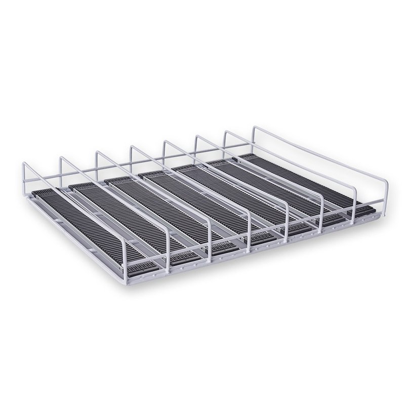 Sistema de empuje de rodillos de estante de alimentación por gravedad de aluminio