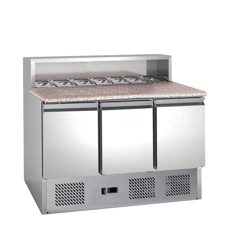 Refrigerador Saladette de dos puertas sólidas con tapa de granito