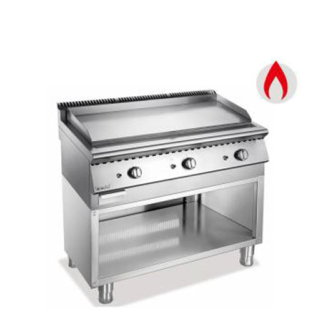 Plancha de gas comercial con gabinete abierto