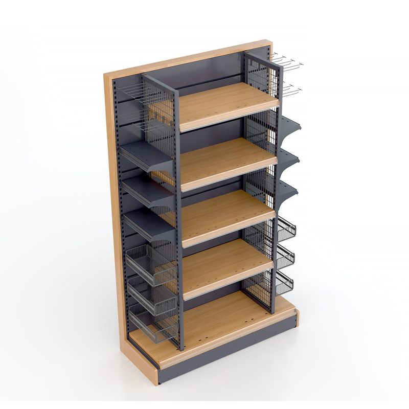Estante de comestibles con textura de madera
