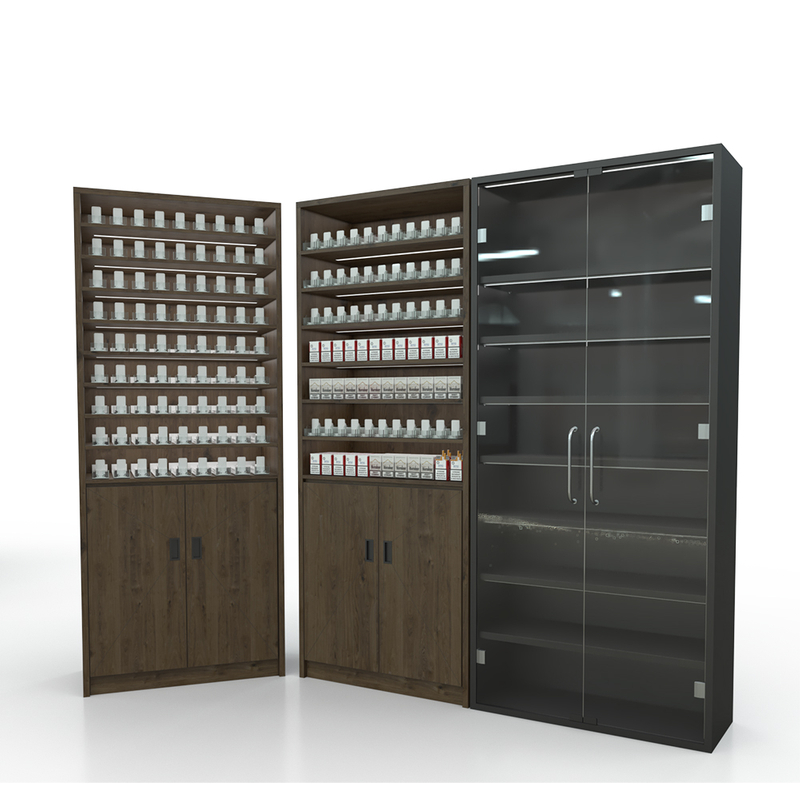 Vitrina expositora para cigarrillos con puerta de cristal