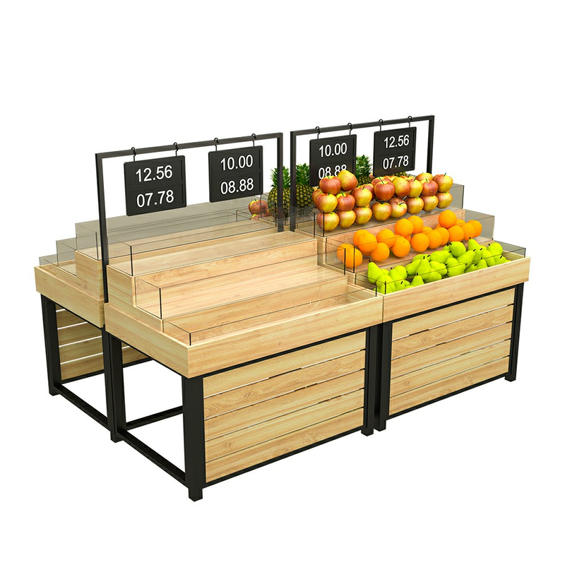 Estante de exhibición de frutas comerciales con caja de acrílico