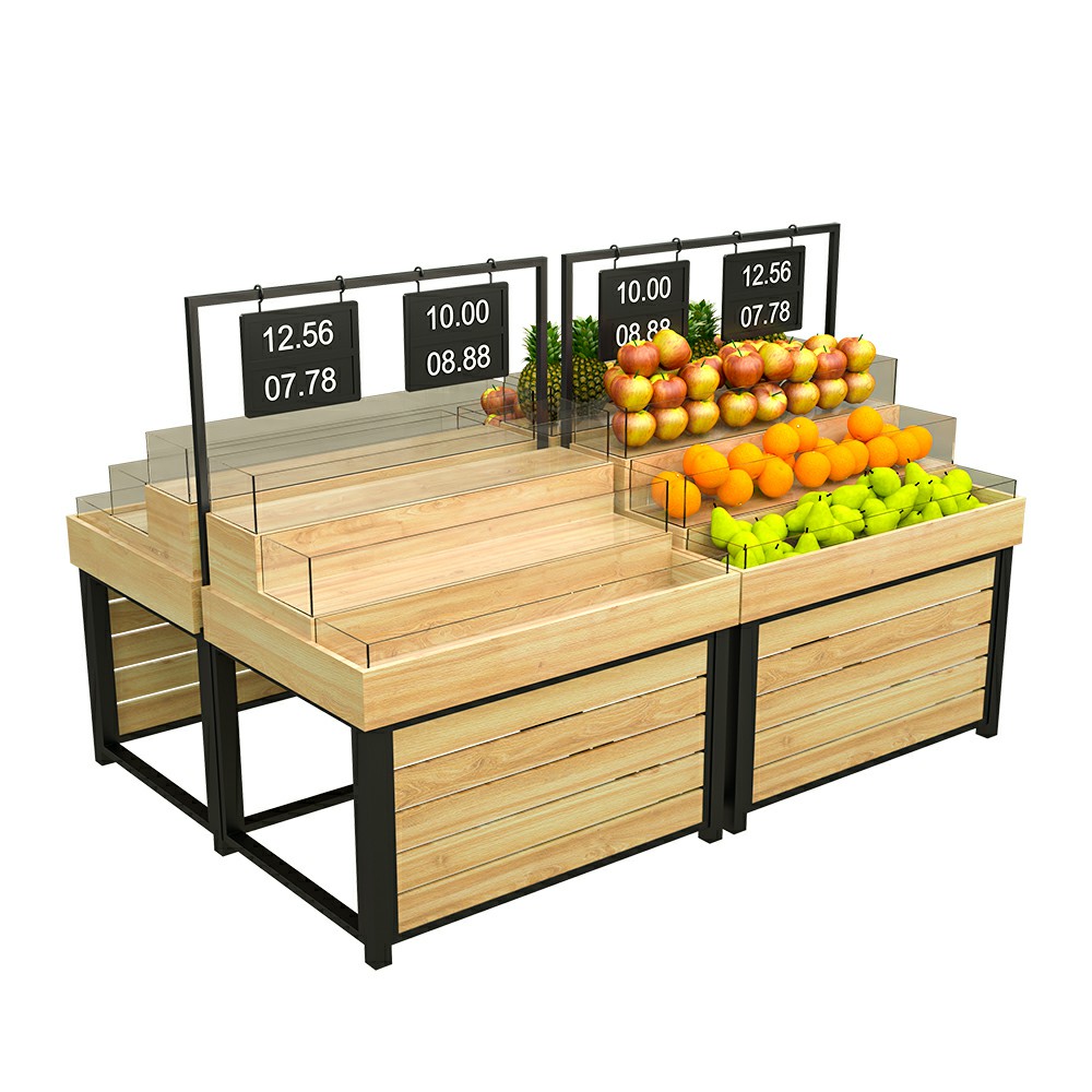 Estante de exhibición de frutas comerciales con caja de acrílico