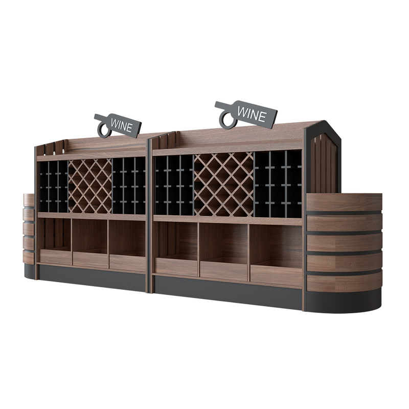 Estante de exhibición de vino de madera comercial