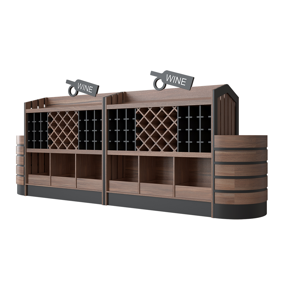 Estante de exhibición de vino de madera comercial