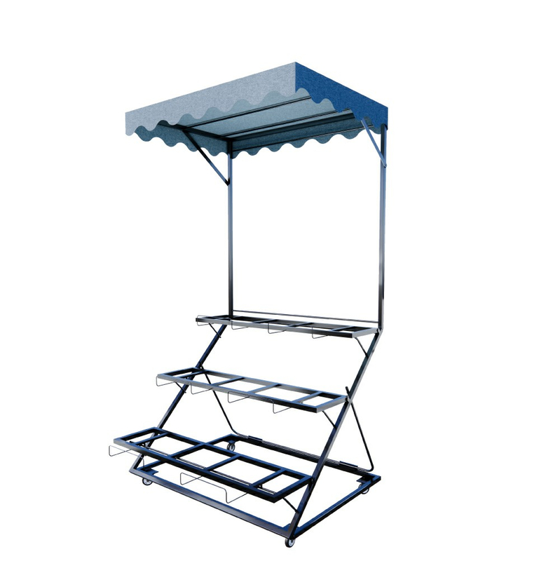 Estante de exhibición de productos plegable con toldo