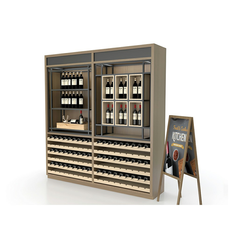 Estante de exhibición de vino creativo en supermercado