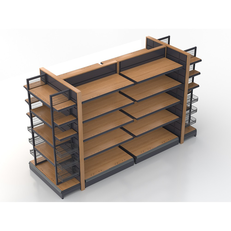 Estante de comestibles con textura de madera