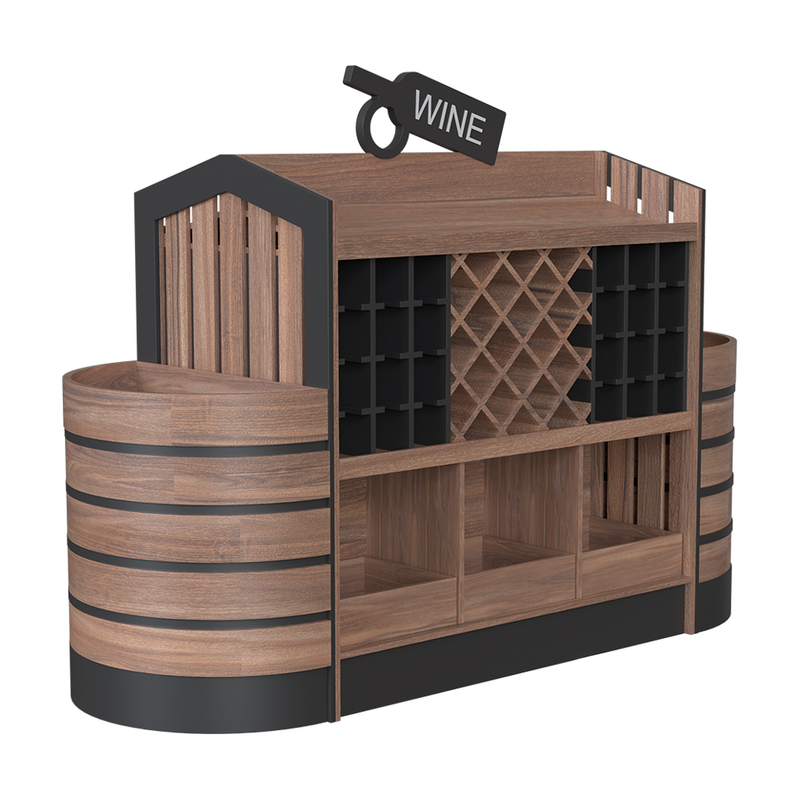 Estante de exhibición de vino de madera comercial