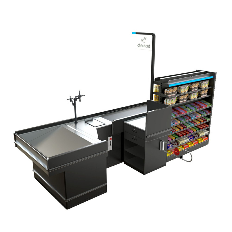 Mostrador de caja con estante de exhibición