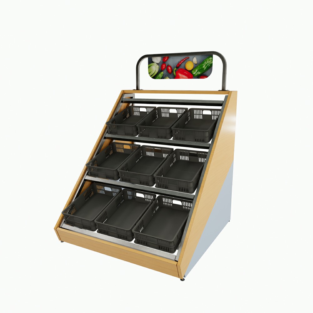 Soporte de exhibición de frutas y verduras con tablero publicitario