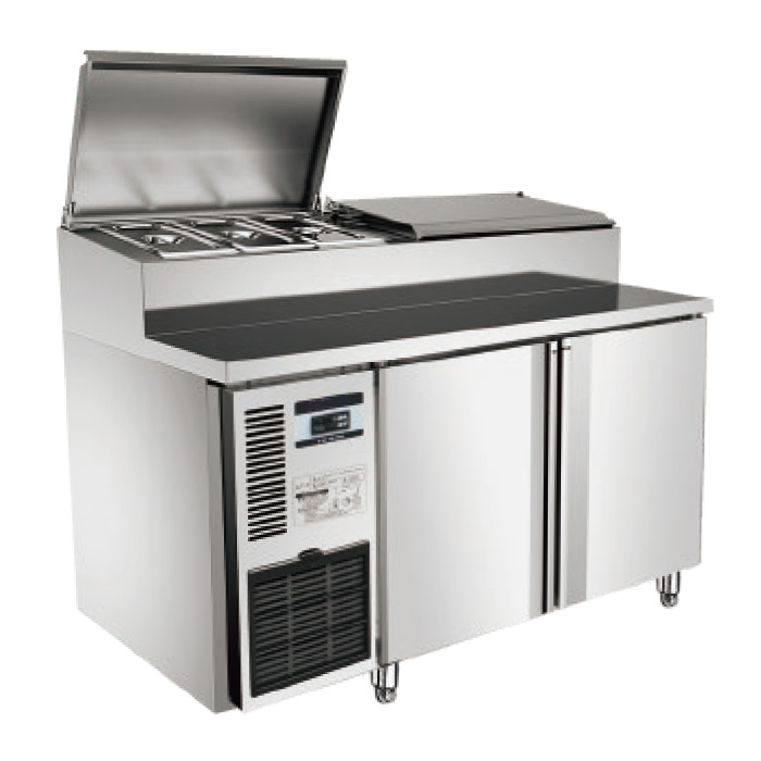 Refrigerador comercial de preparación de pizza de acero inoxidable
