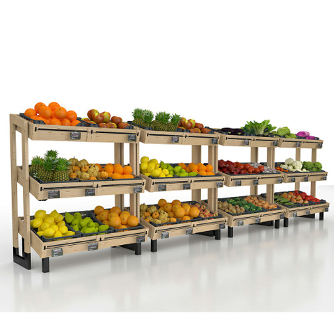 Estante de exhibición de madera para frutas y verduras
