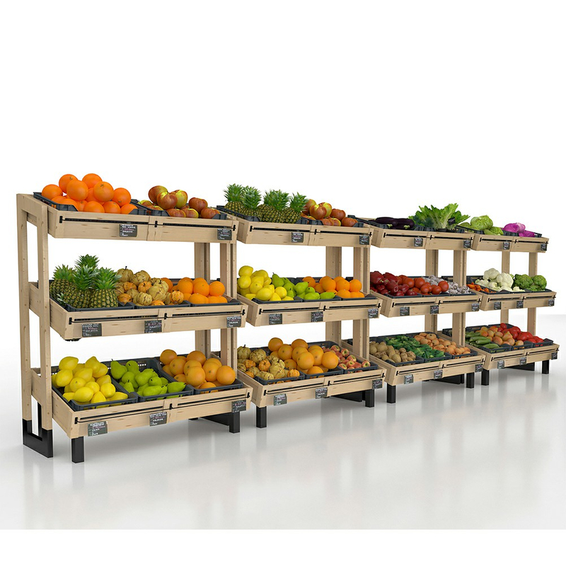 Estante de exhibición de madera para frutas y verduras