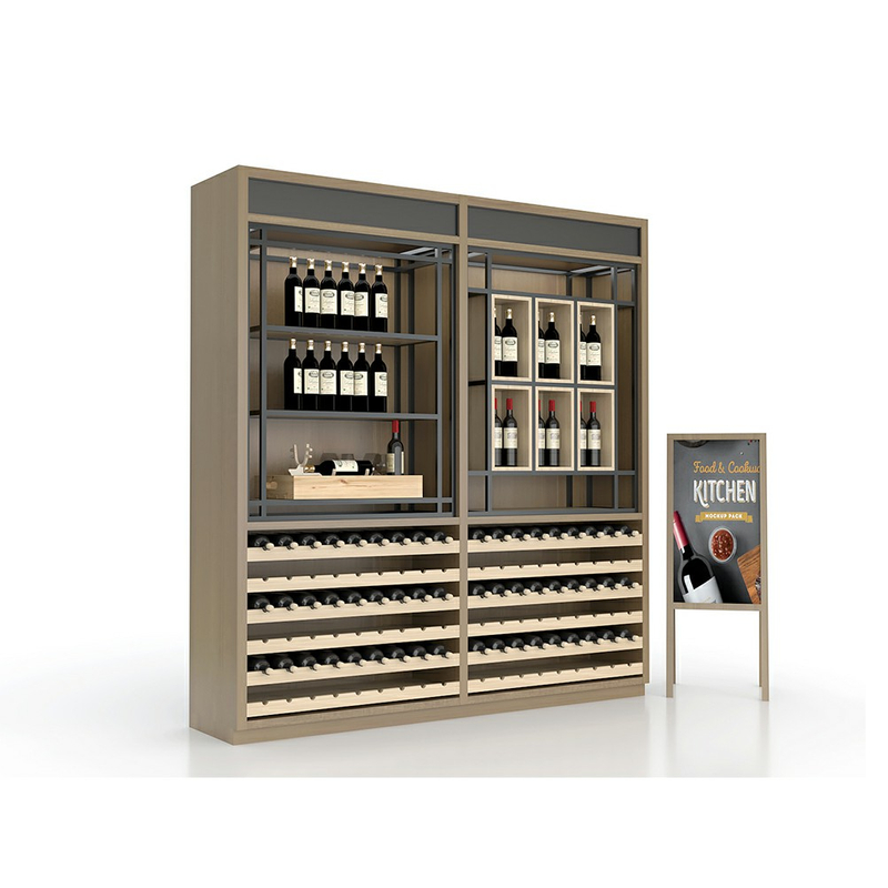 Estante de exhibición de vino creativo en supermercado