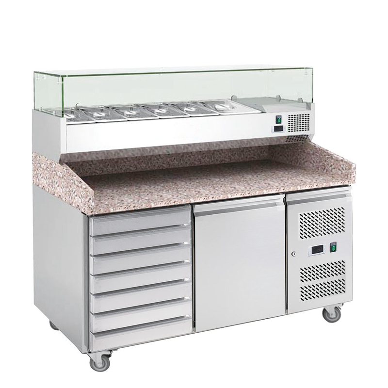 Mesa de preparación de pizza refrigerada con tapa de mármol