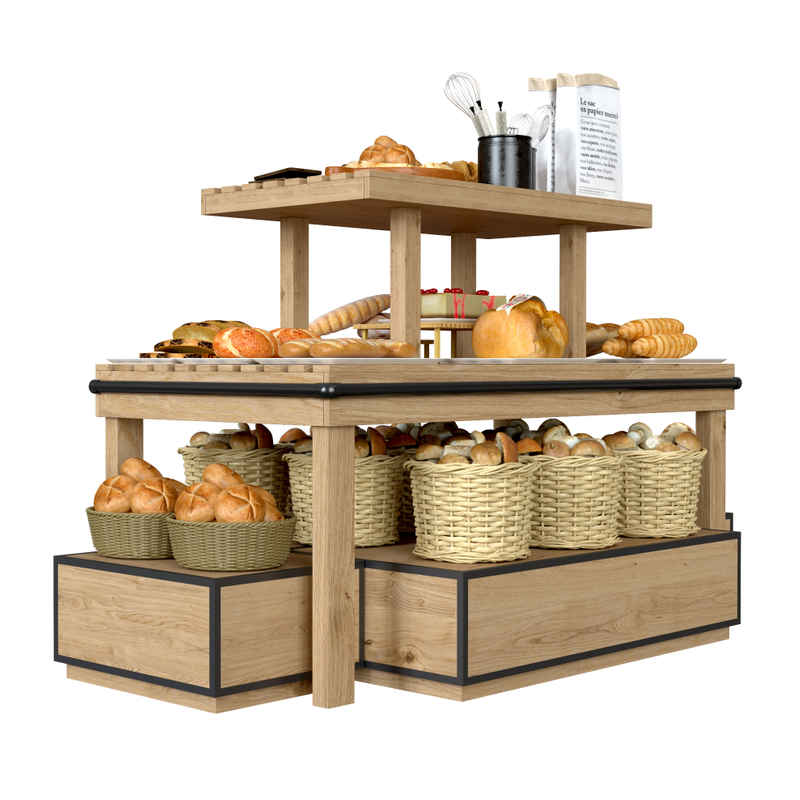 Estante de exhibición de madera para panadería