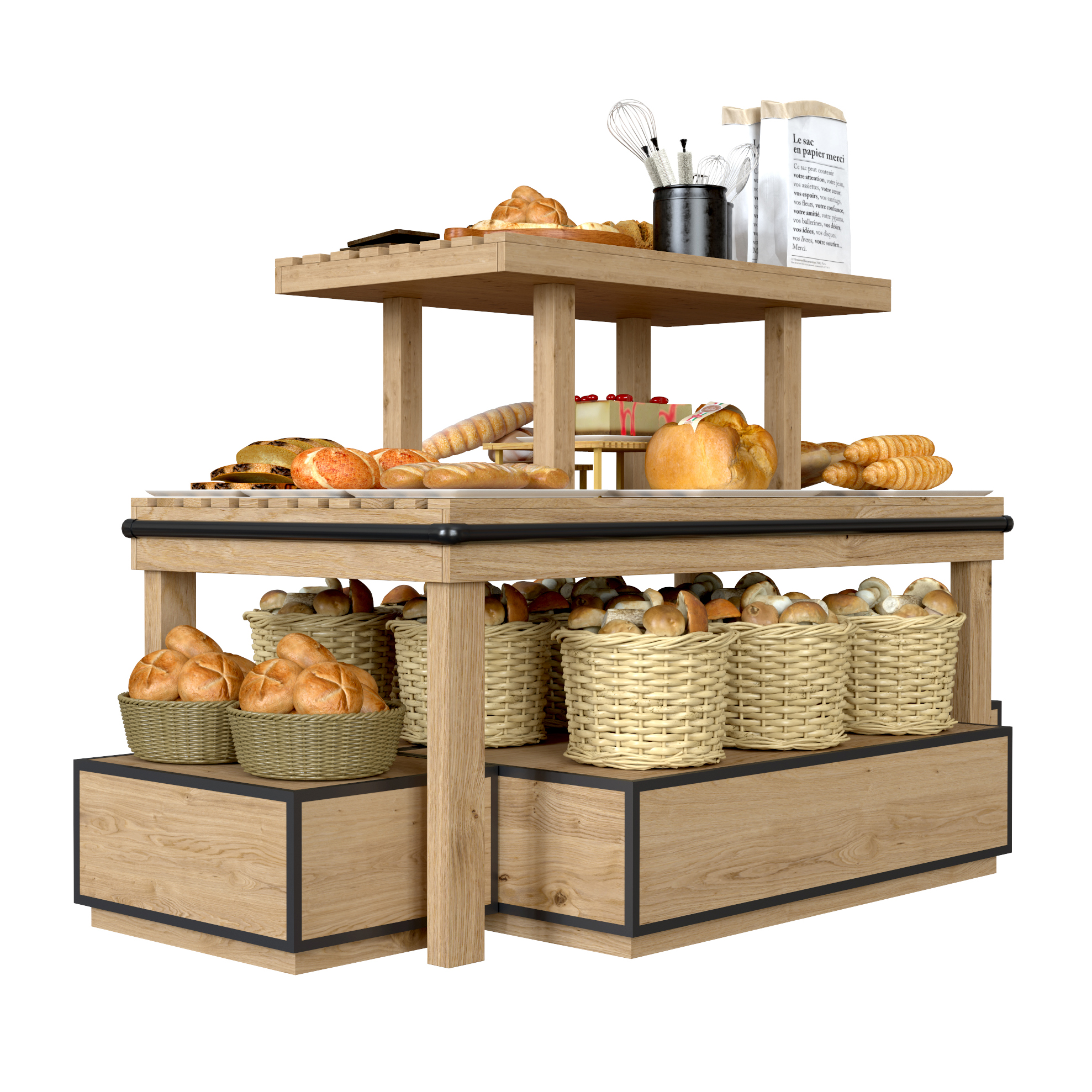 Estante de exhibición de madera para panadería