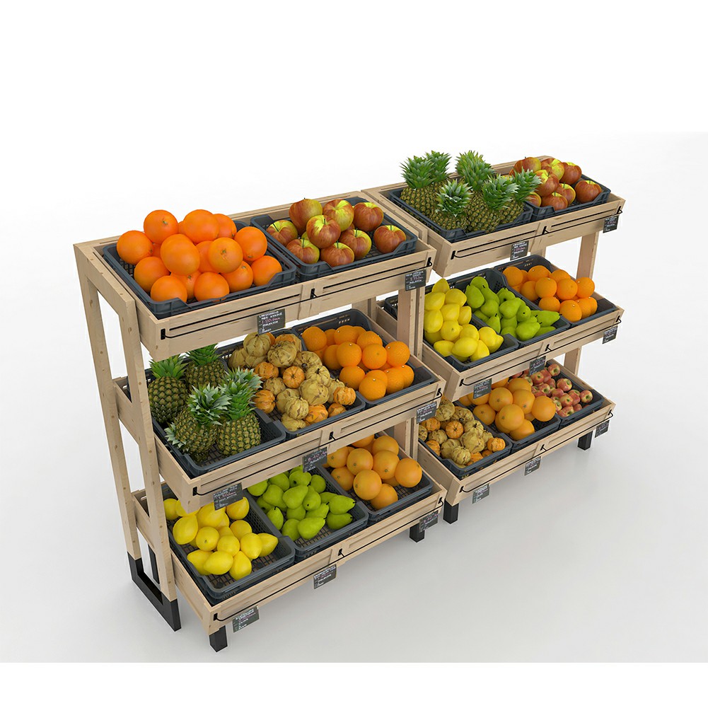 Estante de exhibición de madera para frutas y verduras