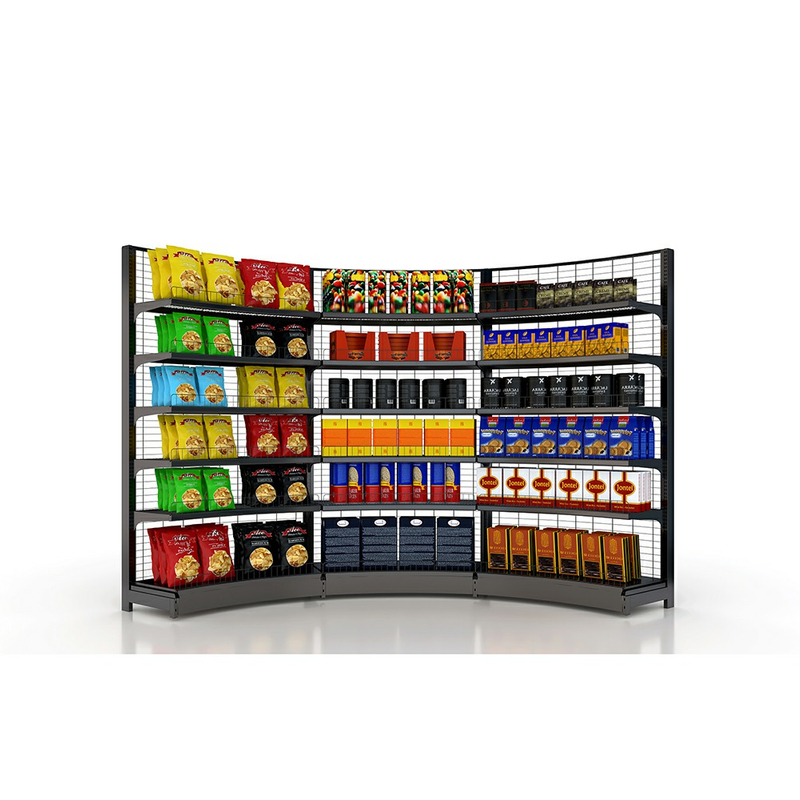 Estante de supermercado curvo para esquina