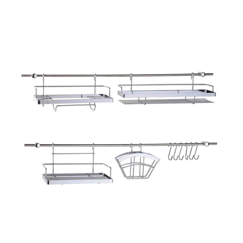 Estante para utensilios de cocina montado en la pared con ganchos