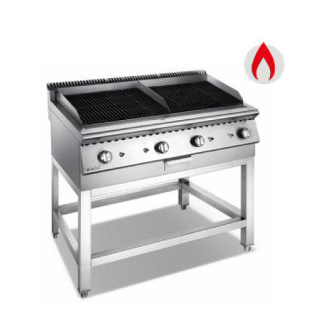 Parrilla comercial de roca de lava a gas con soporte