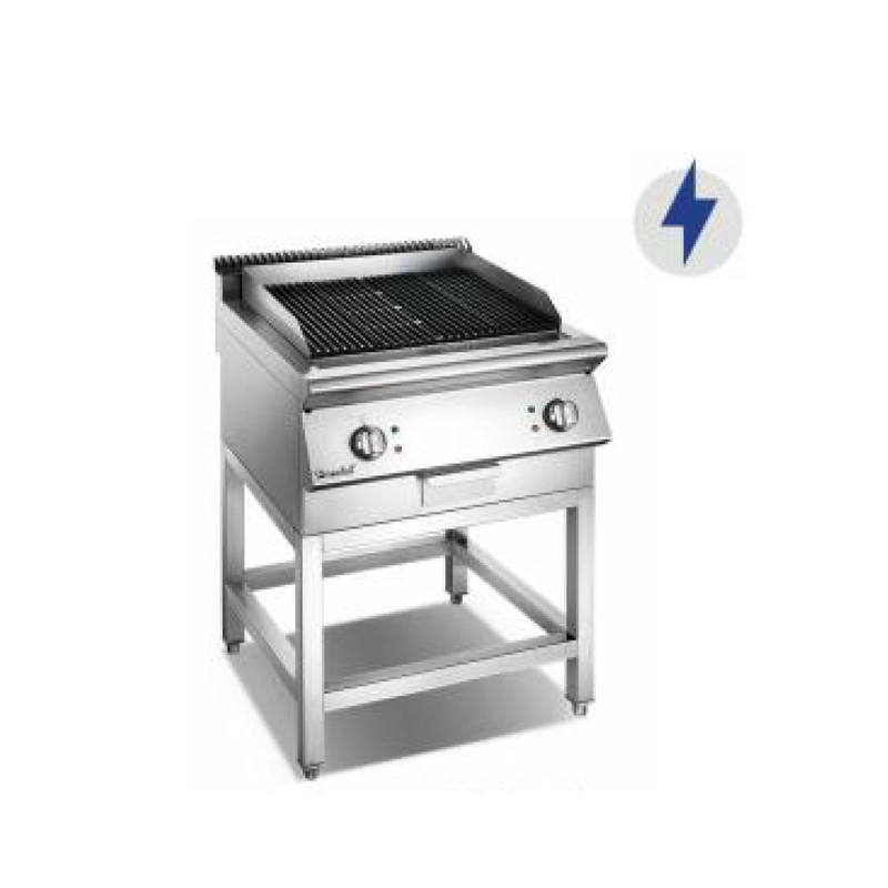 Parrilla eléctrica comercial de roca de lava con gabinete abierto