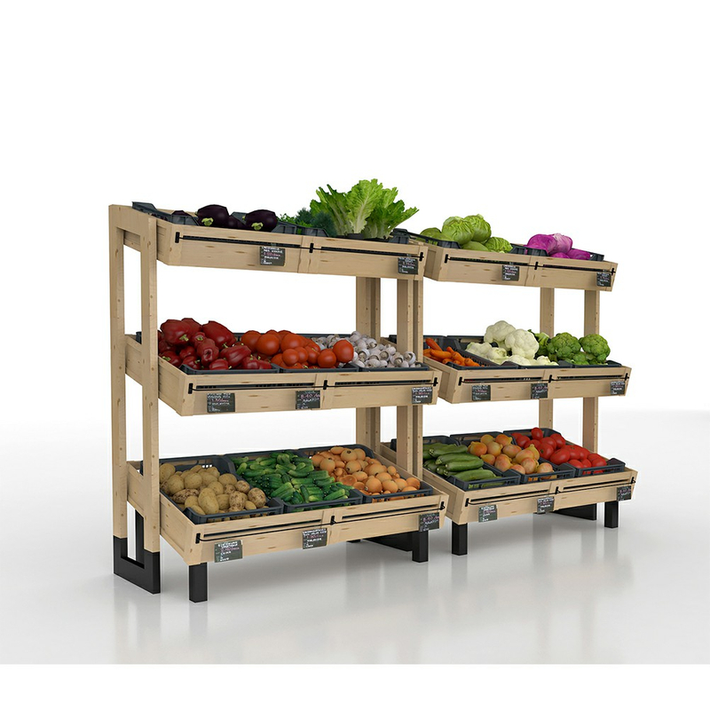 Estante de exhibición de madera para frutas y verduras