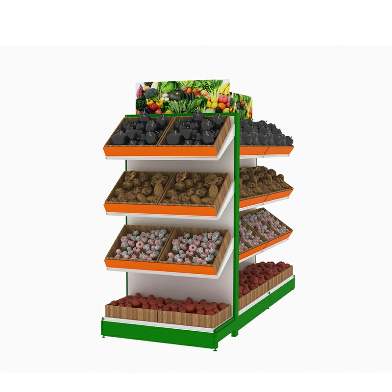 Estante del supermercado para frutas y verduras.