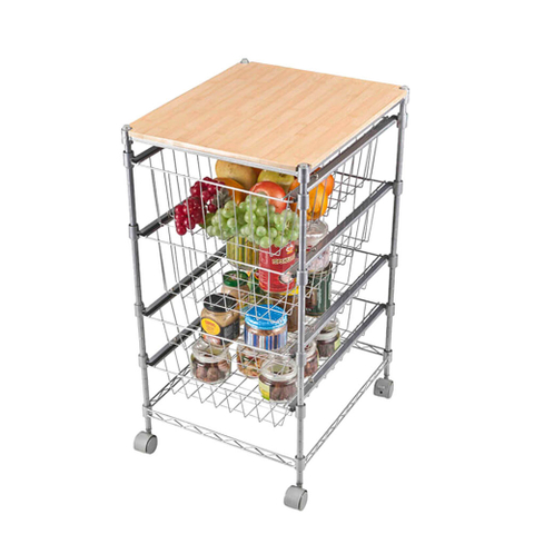 Estante de cesta de alambre de almacenamiento de cocina móvil