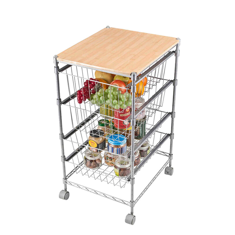 Estante de cesta de alambre de almacenamiento de cocina móvil