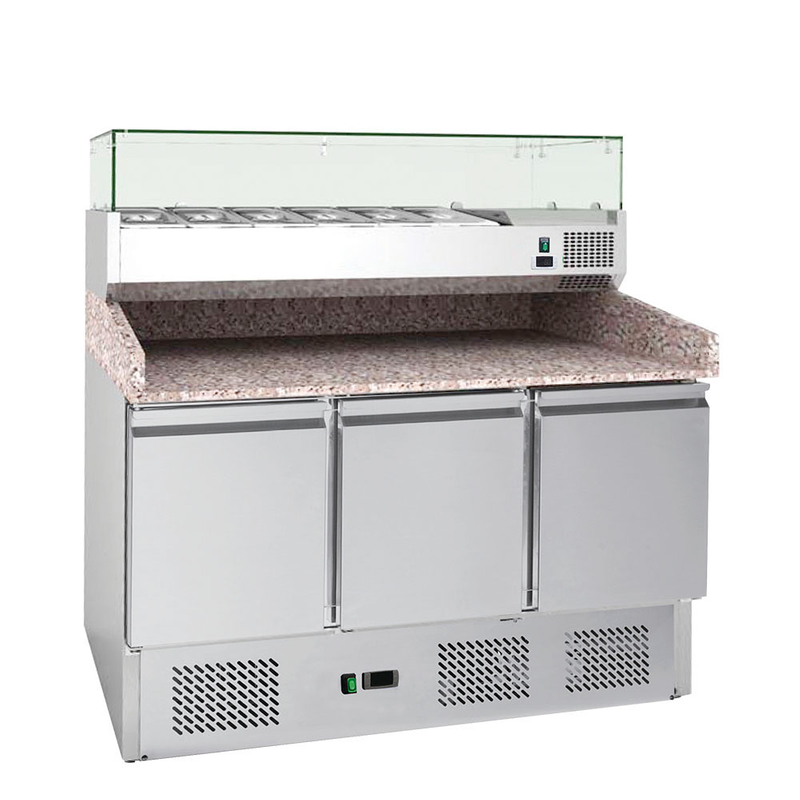 Refrigerador Saladette de dos puertas sólidas con tapa de granito