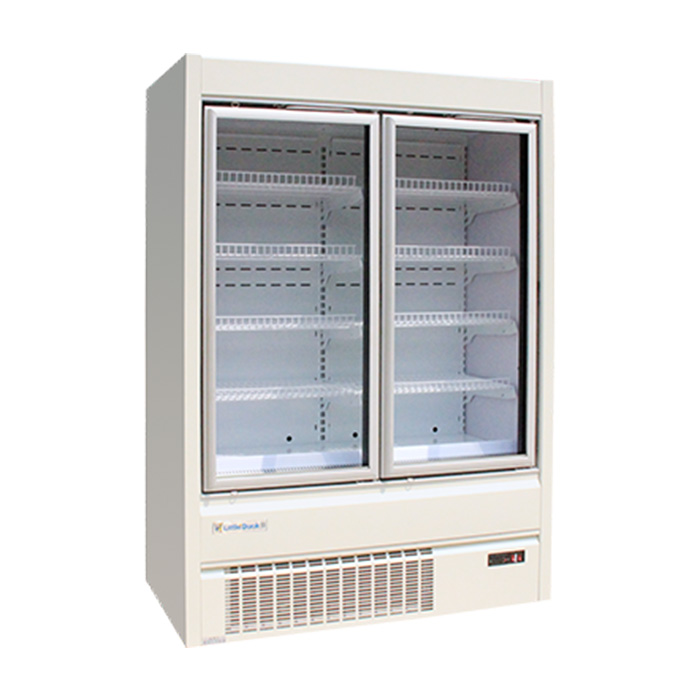 Congelador de exhibición vertical de dos puertas ≤-15 ℃ para tienda de conveniencia