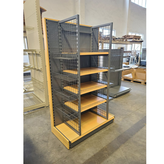 Estante de comestibles con textura de madera