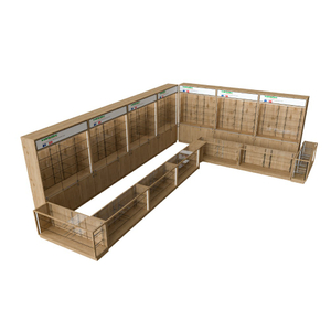 Mostrador de servicio y estanterías de madera
