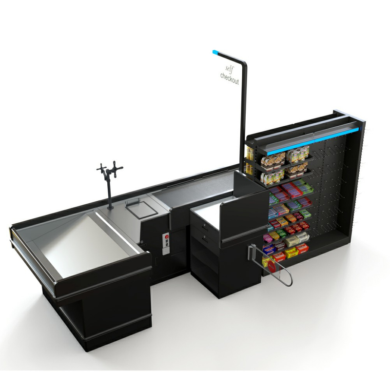 Mostrador de caja con estante de exhibición